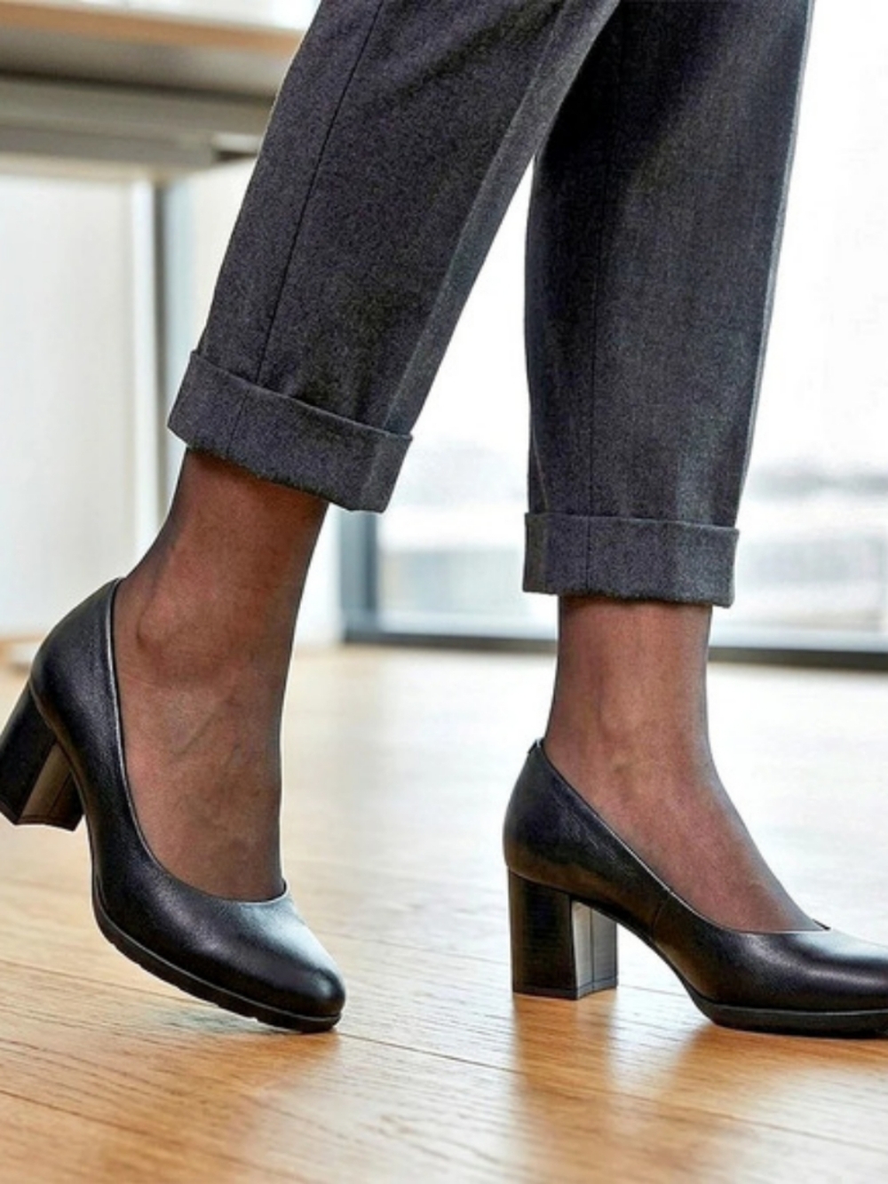 Geox Respira Black Leather Block Heel Pumps Triple Wellbeing Zone EU 39